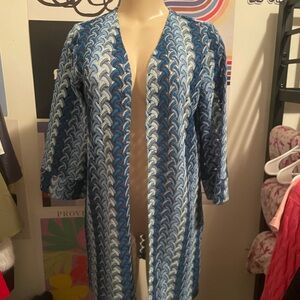 Blue and White Knit Cardigan